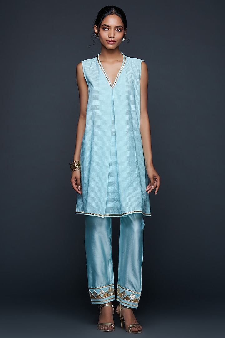 Blue Chanderi Pants by Gulabo By Abu Sandeep at Pernia's Pop Up Shop