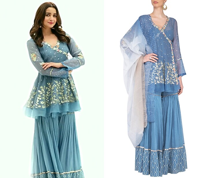 Blue Embroidered Bridal Sharara Set by Devnaagri at Pernia's Pop Up Shop
