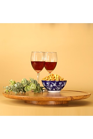 Brown Premium Teak Wood Lazy Susan by Utopia Choice