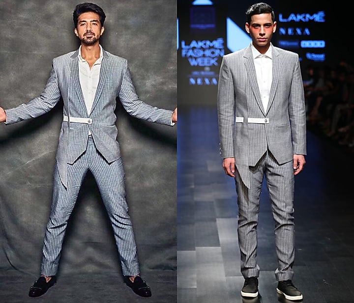 Grey Striped Asymmetric Blazer With Side Belt by Sayantan Sarkar Men at Pernia's Pop Up Shop