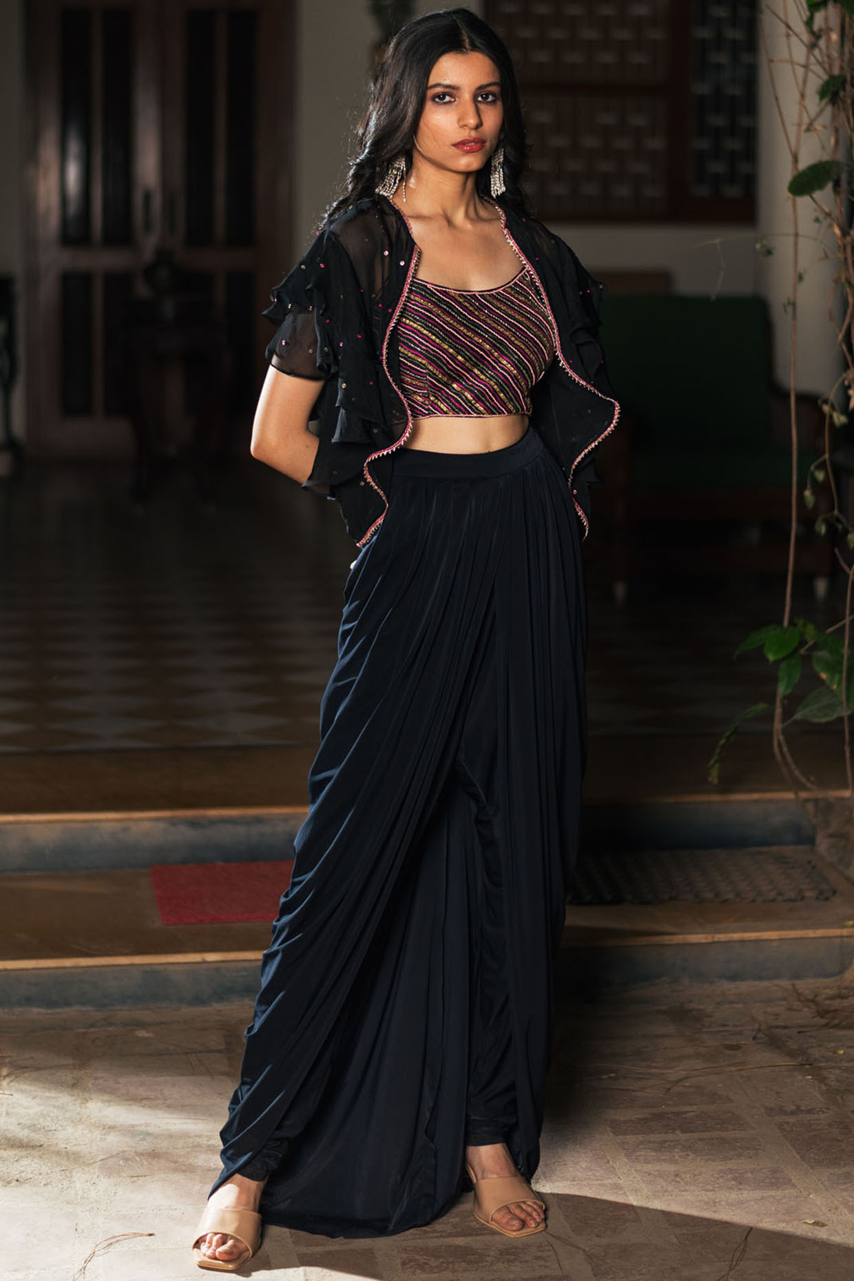 Black Lycra Dhoti Set by Studio Bagechaa