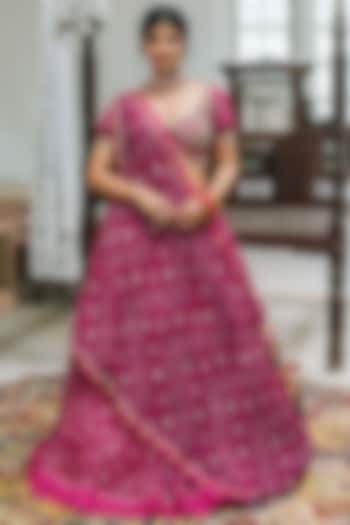 Magenta Silk Printed Wedding Lehenga Set by Studio Bagechaa at Pernia's Pop Up Shop