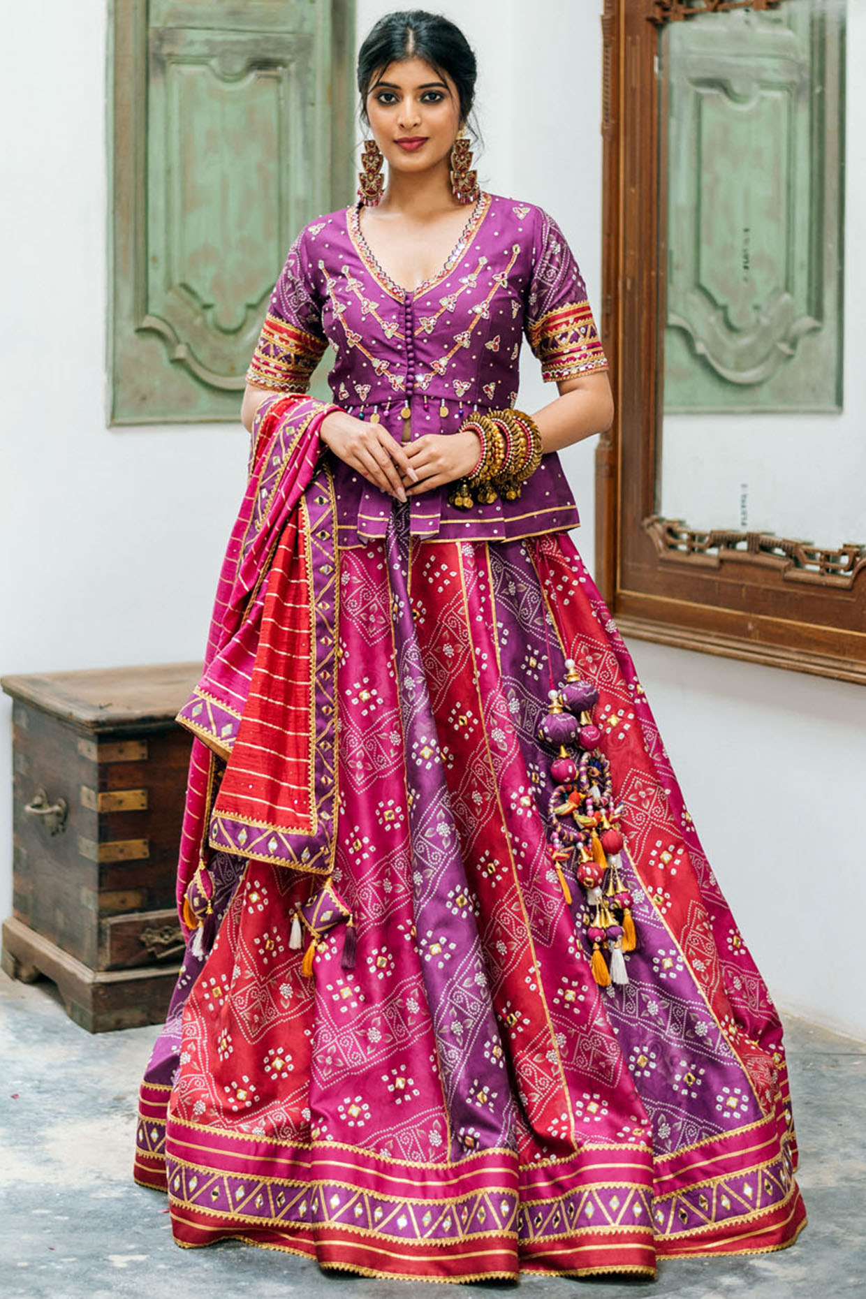 Multi-Colored Printed & Embroidered Wedding Lehenga Set by Studio Bagechaa at Pernia's Pop Up Shop
