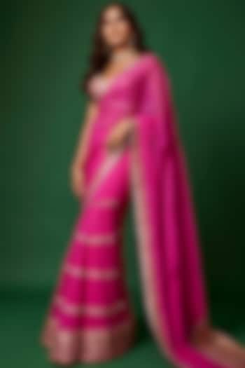 Pink Georgette Draped Saree Set by GOPI VAID