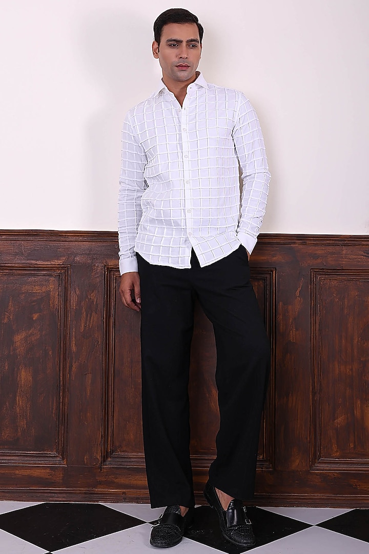 White Cotton Party Wear Shirt by Abkasa at Pernia's Pop Up Shop