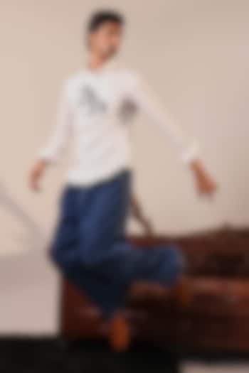 White Cotton Embroidered Party Wear Shirt by Abkasa at Pernia's Pop Up Shop