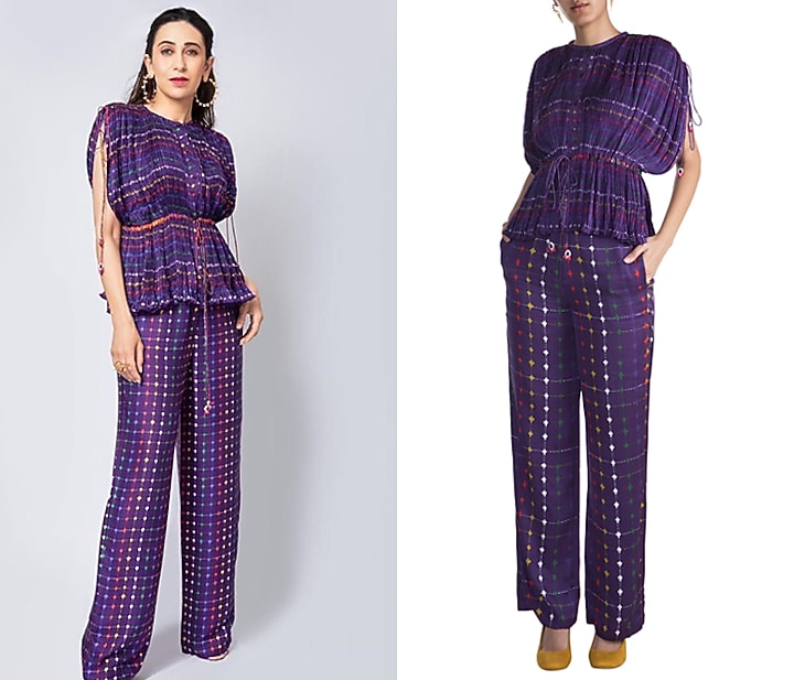 Purple Embroidered & Printed Kaftan Blouse by Saaksha & Kinni at Pernia's Pop Up Shop