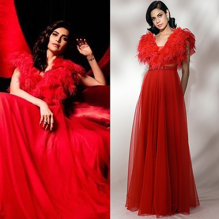 Red Embroidered & Ruffled Engagement Gown by Dolly J at Pernia's Pop Up Shop