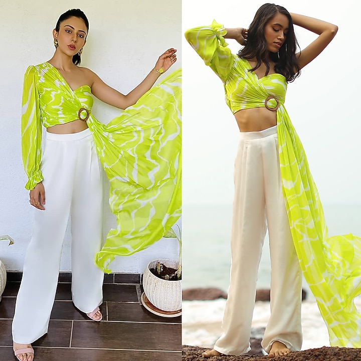 Citrus Colored Abstract Printed Co-ord Set by Zwaan at Pernia's Pop Up Shop