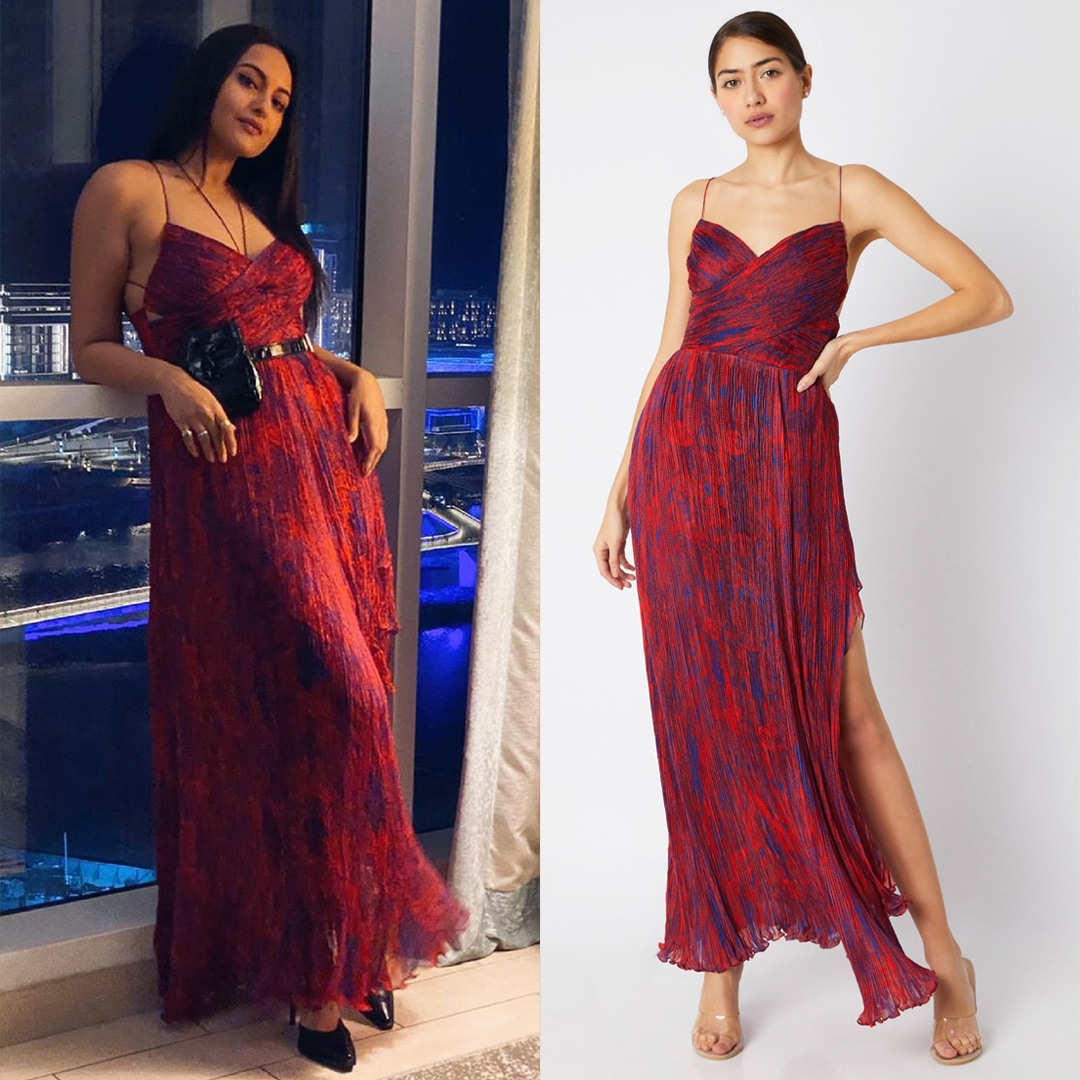 Red Printed \u0026 Micro Pleated Dress 