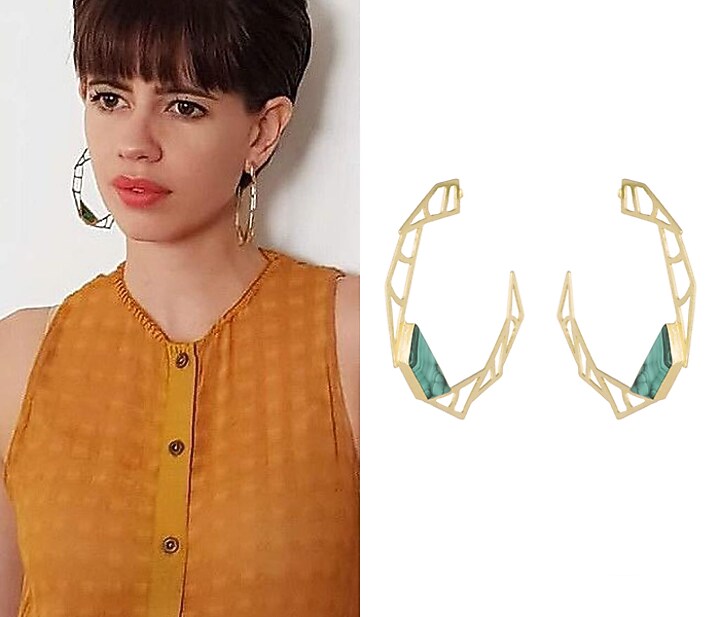 Gold Plated Handmade Malachite Stone Hoop Earrings by Varnika Arora at Pernia's Pop Up Shop