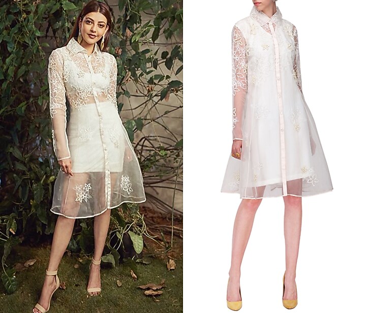 White floral embrpidered knee length jacket available only at Pernia's Pop Up Shop.