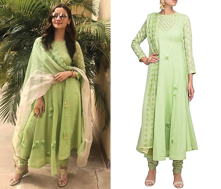 Green Embroidered Angrakha Kurta Set by Devnaagri at Pernia's Pop Up Shop