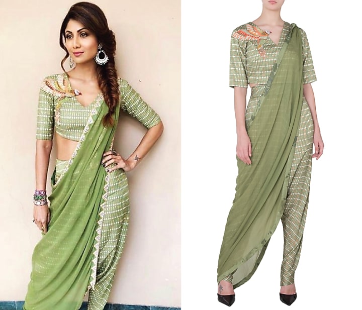Tropical Green Drape Top & Cowl Pants by Roshni Chopra at Pernia's Pop Up Shop