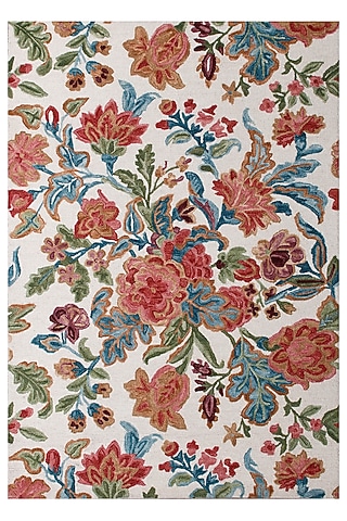 Ivory Hand-Tufted Rug With Multi-Colored Floral Motifs by The blue knot