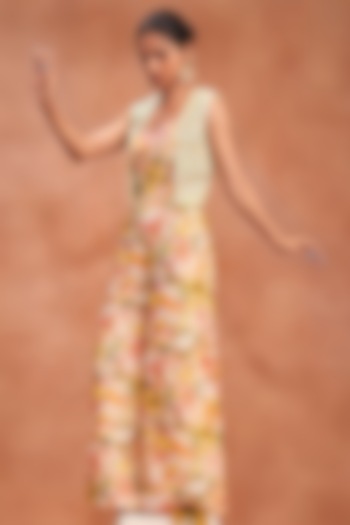 Multi-Colored Organza Floral Printed Jumpsuit With Jacket by Label Sayaanika at Pernia's Pop Up Shop