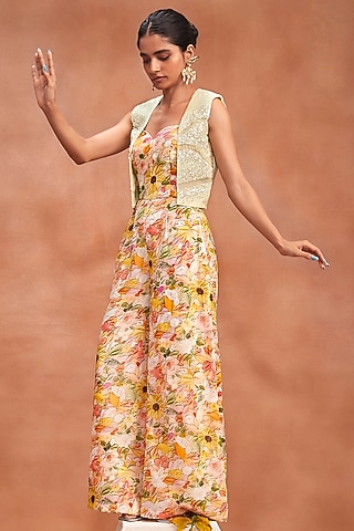 Multi-Colored Organza Floral Printed Jumpsuit With Jacket by Label Sayaanika