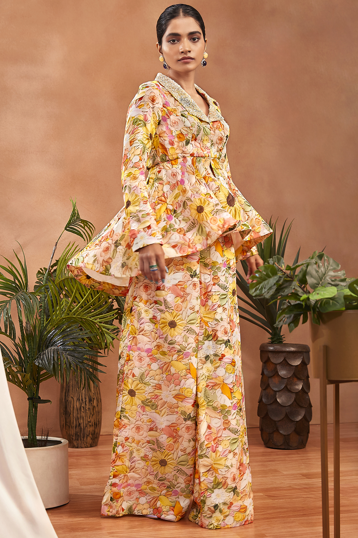 Multi-Colored Organza Floral Printed Flared Pant Set by Label Sayaanika at Pernia's Pop Up Shop