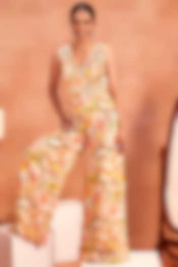 Multi-Colored Organza Floral Printed Sleeveless Jumpsuit by Label Sayaanika at Pernia's Pop Up Shop
