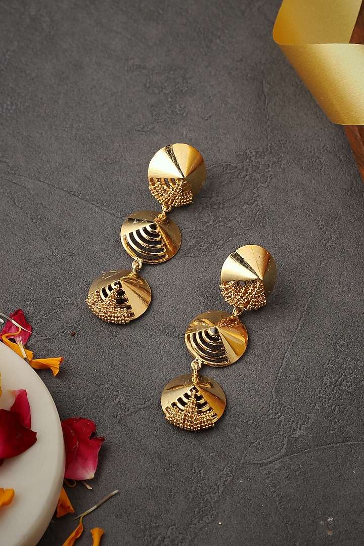 Gold Finish Mini Dome Dangler Earrings by Itrana By Sonal Gupta at Pernia's Pop Up Shop