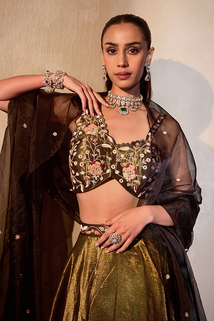 Bronze Tissue Embroidered Party Wear Sharara Set by TARINI VIJ at Pernia's Pop Up Shop
