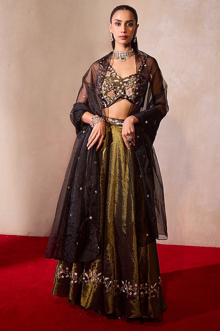 Bronze Tissue Embroidered Sharara Set by TARINI VIJ at Pernia's Pop Up Shop