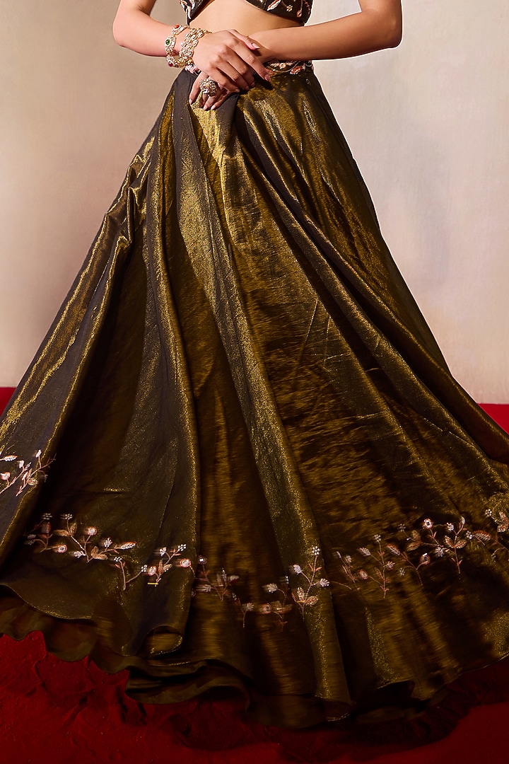 Bronze Tissue Embroidered Party Wear Sharara Set by TARINI VIJ at Pernia's Pop Up Shop
