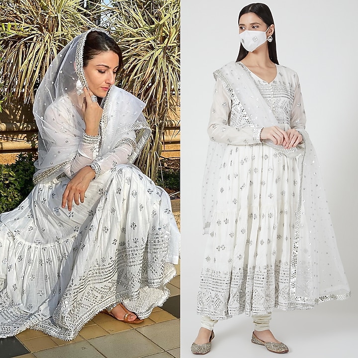 Ivory Embellished Wedding Anarkali Set by GOPI VAID at Pernia's Pop Up Shop