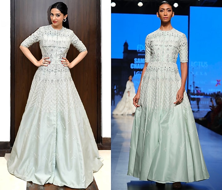 Mint Green Embroidered Front Open Gown by Samant Chauhan at Pernia's Pop Up Shop