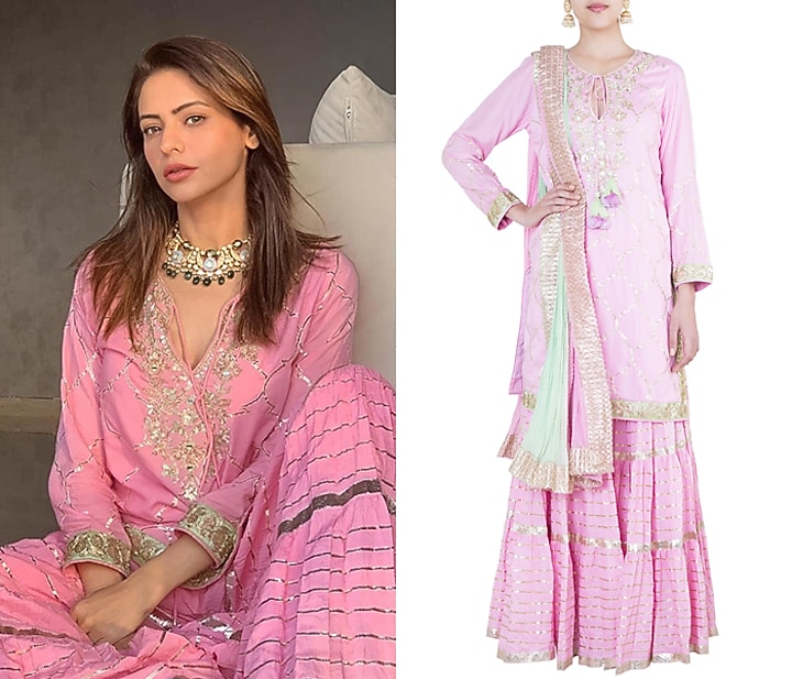 Pink Embroidered Crinkled Gharara Set by GOPI VAID at Pernia's Pop Up Shop