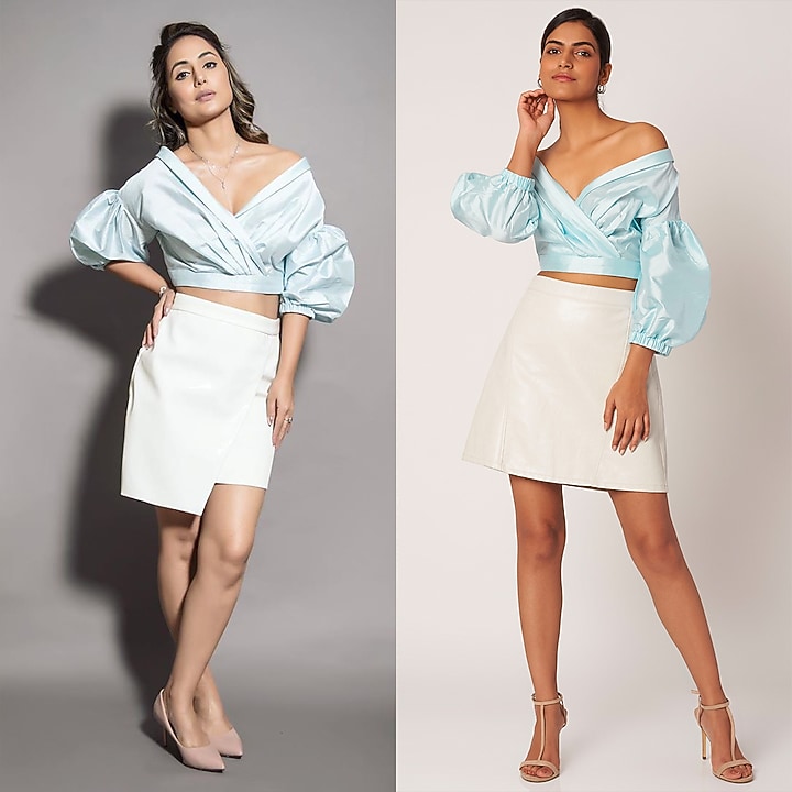 Sky Blue Off Shoulder Top by Shivangi Jain at Pernia's Pop Up Shop