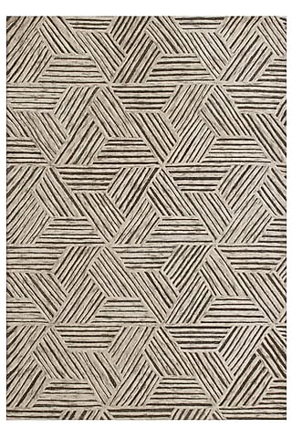 Ivory & Grey Hand-Tufted Rug In Repeated Pattern Of Concentric Lines by The blue knot