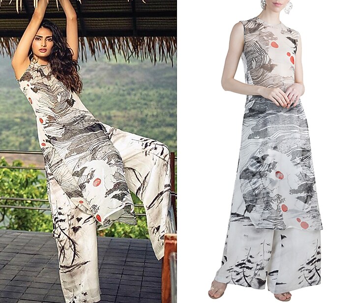 Ivory Westeros Wrath Sheer Tunic With Baggy Trousers by Masaba at Pernia's Pop Up Shop