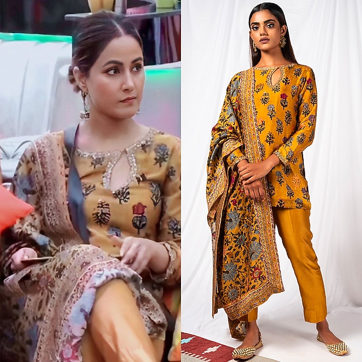 Mustard Printed & Embroidered Kurta Set by Drishti & Zahabia at Pernia's Pop Up Shop