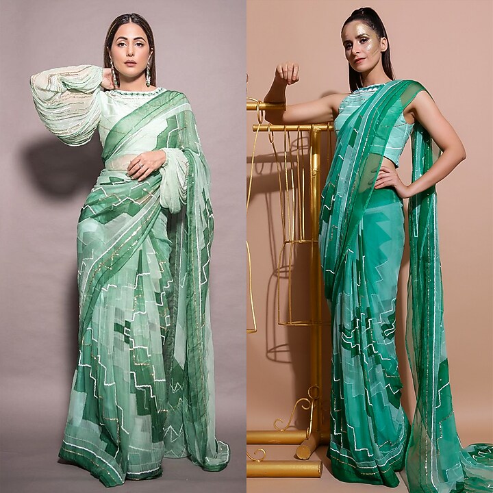 Green Printed & Embroidered Wedding Saree Set by Pallavi Jaipur at Pernia's Pop Up Shop