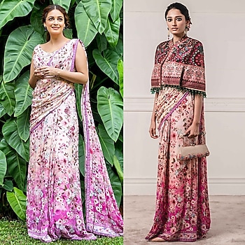 Blush Pink Printed & Embroidered Concept Saree Set by Tarun Tahiliani