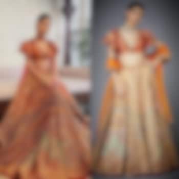 Burnt Orange Printed Wedding Lehenga Set by Ri Ritu kumar at Pernia's Pop Up Shop