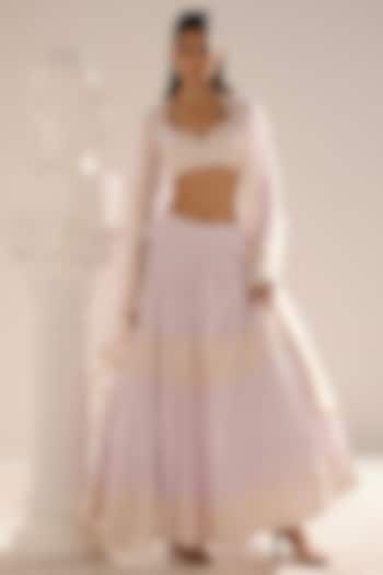 Lavender Cotton Mulmul Thread & Mirror Work Lehenga Set by PREEVIN at Pernia's Pop Up Shop