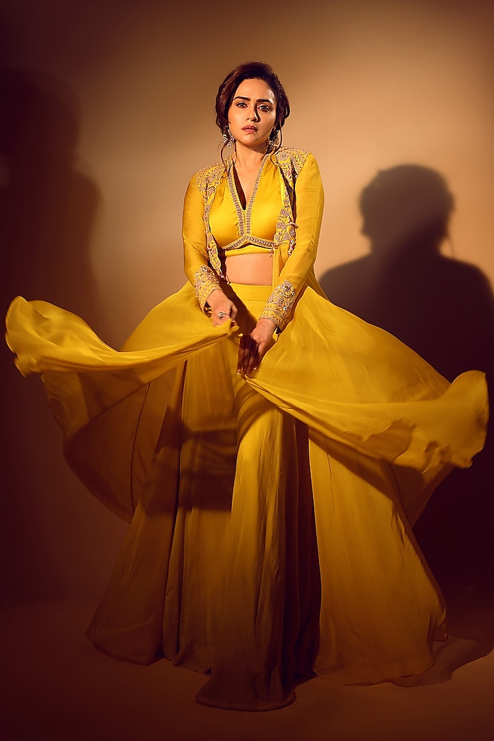 Yellow Organza Sharara Set by Isha Gupta Tayal at Pernia's Pop Up Shop