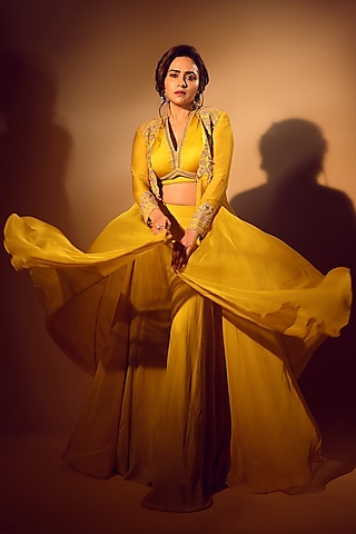 Yellow Organza Sharara Set by Isha Gupta Tayal