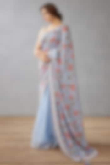 Sea Blue Silk Organza Digital Printed & Embroidered Reception Saree by TORANI at Pernia's Pop Up Shop