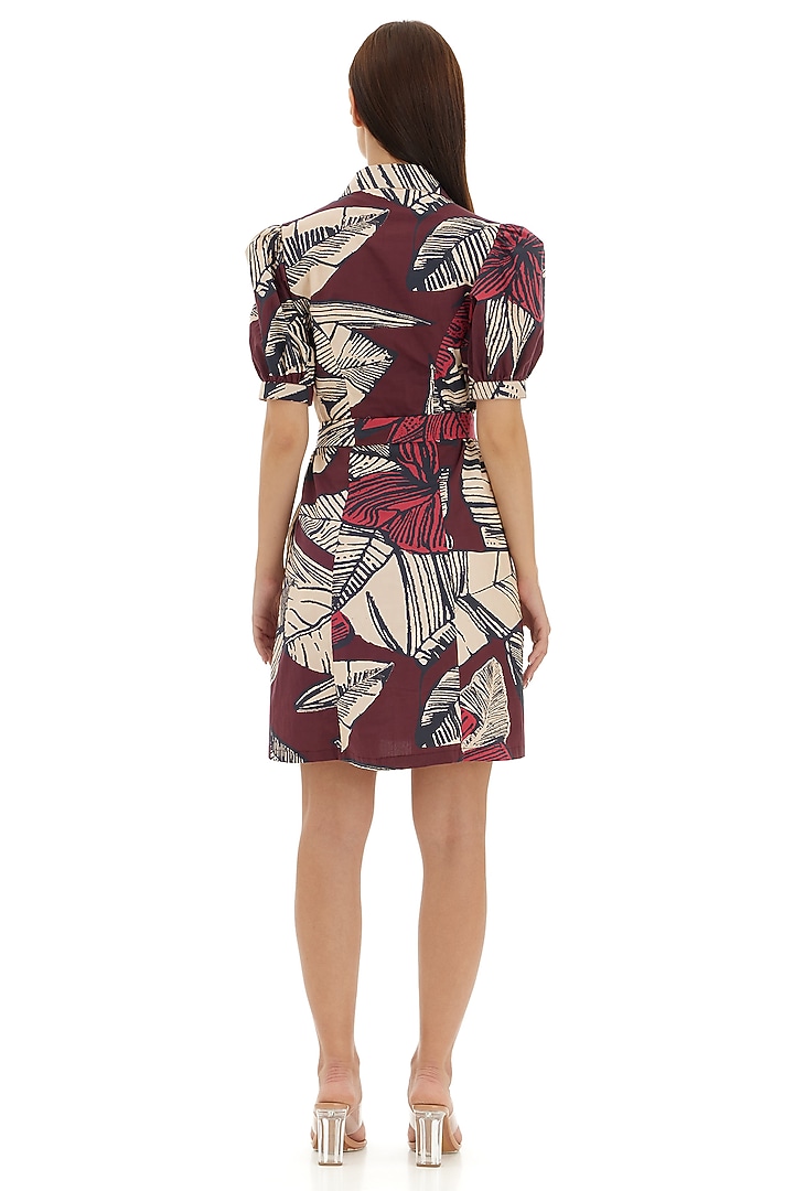 Brown & Off-White Poplin Cotton Floral Printed Mini Summer Shirt Dress by Koai at Pernia's Pop Up Shop