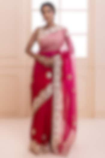 Pink Organza Shaded Hand Embroidered Festive Saree Set by Geroo Jaipur at Pernia's Pop Up Shop