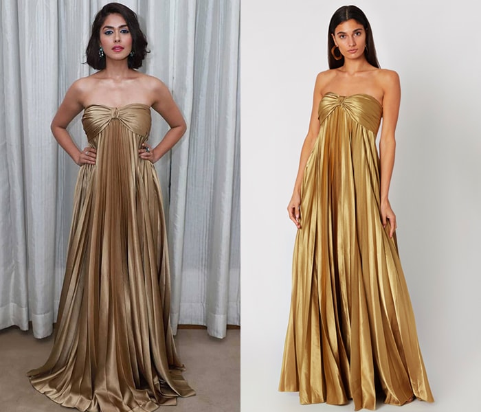 Gold Pleated Tube Gown With Bow by Zwaan at Pernia s Pop Up Shop 2024