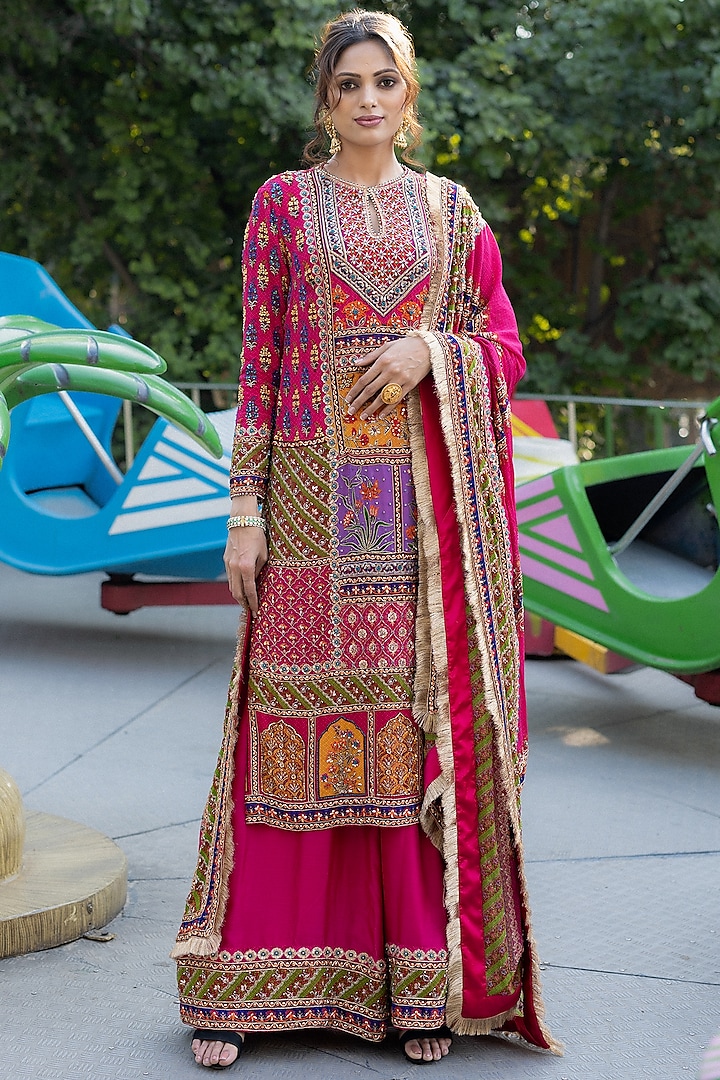 Multi-Colored Georgette Embroidered Sharara Set by Irrau by Samir Mantri
