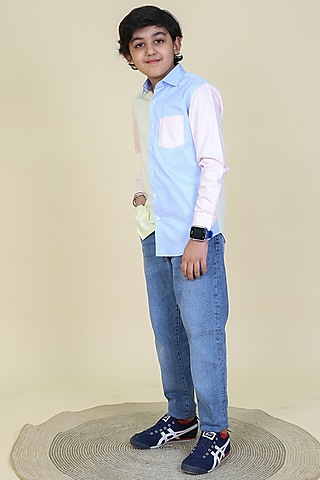 Sky Blue & Blush Pink Cotton Shirt For Boys by Little Boys Closet