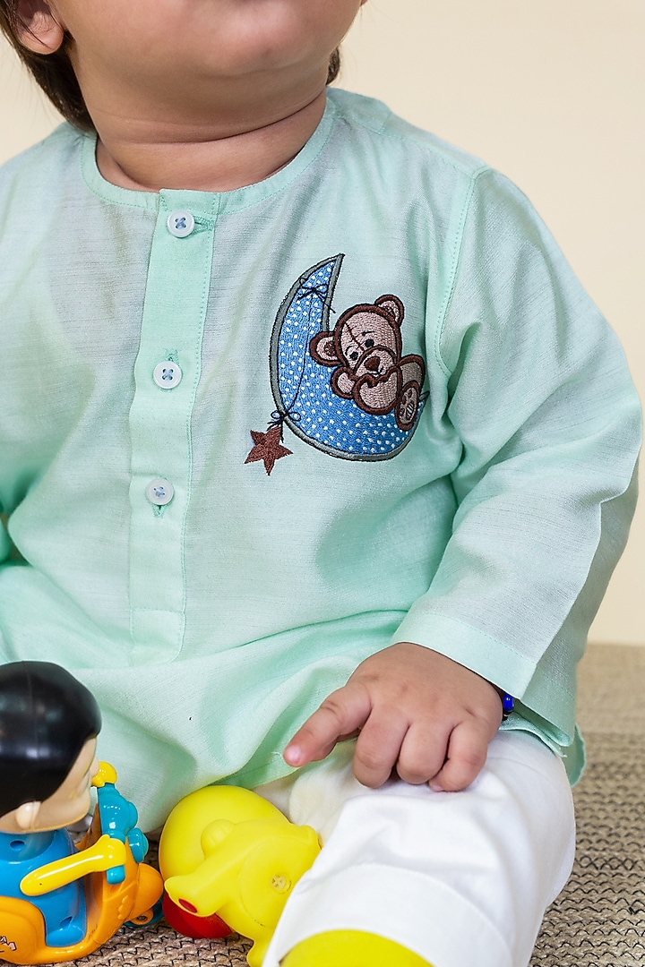 Mint Green Embroidered Kurta Set For Boys by Little Boys Closet at Pernia's Pop Up Shop