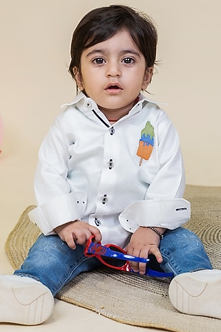 White Shirt With Embroidery For Boys by Little Boys Closet