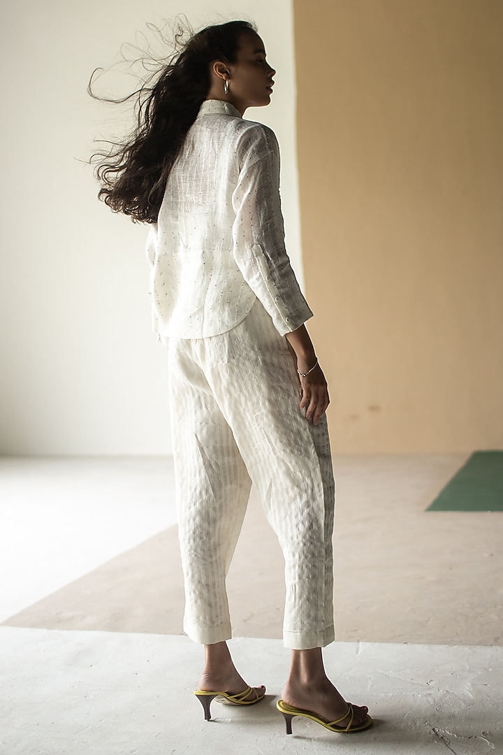 Ivory Linen Fletcher Hand Embroidered Co-Ord Set by OJA at Pernia's Pop Up Shop