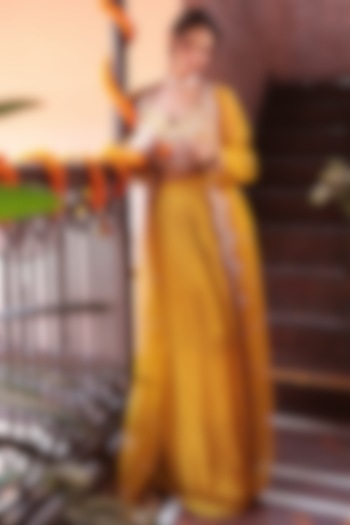 Yellow Organza Wedding Sharara Set by Kalighata at Pernia's Pop Up Shop